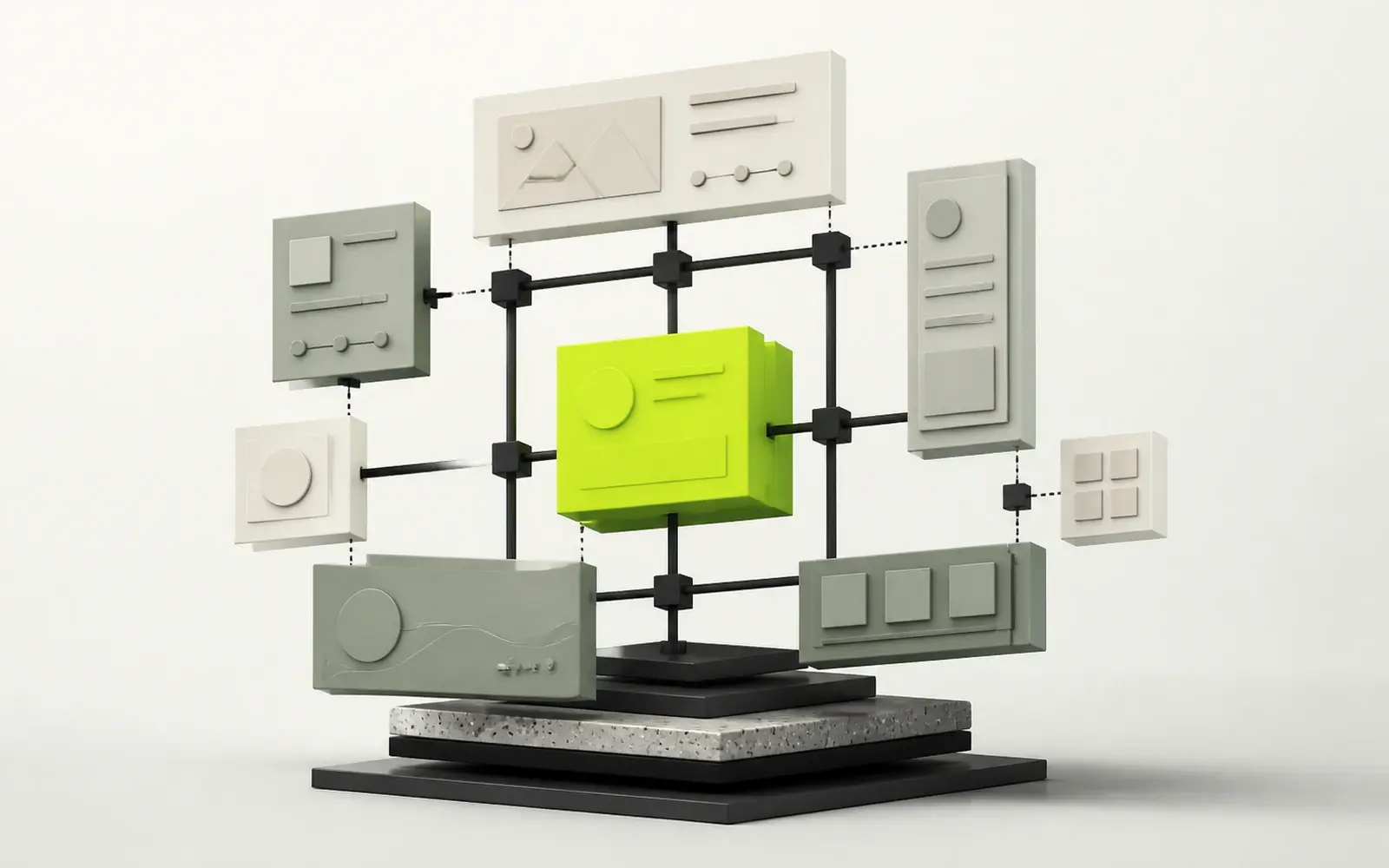 A modular digital composition representing the different parts of a website project