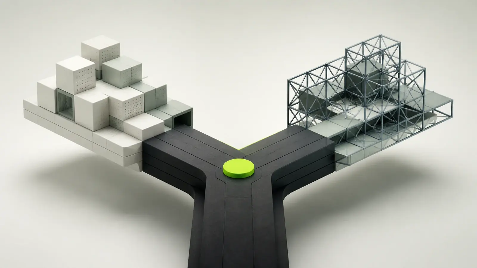 A road forking between a modular and a custom-built web solution