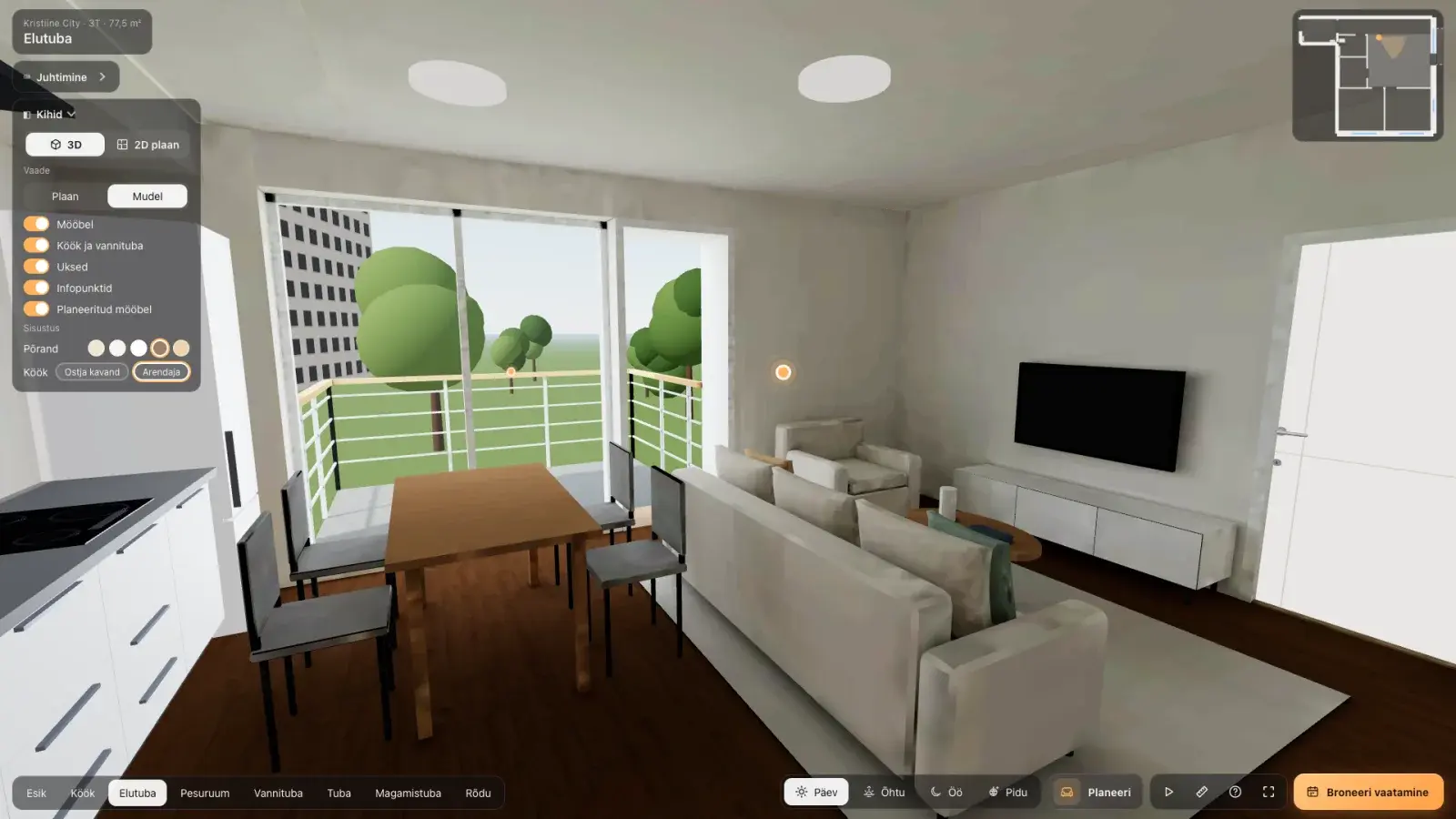 Choosing the flooring and kitchen in the tour