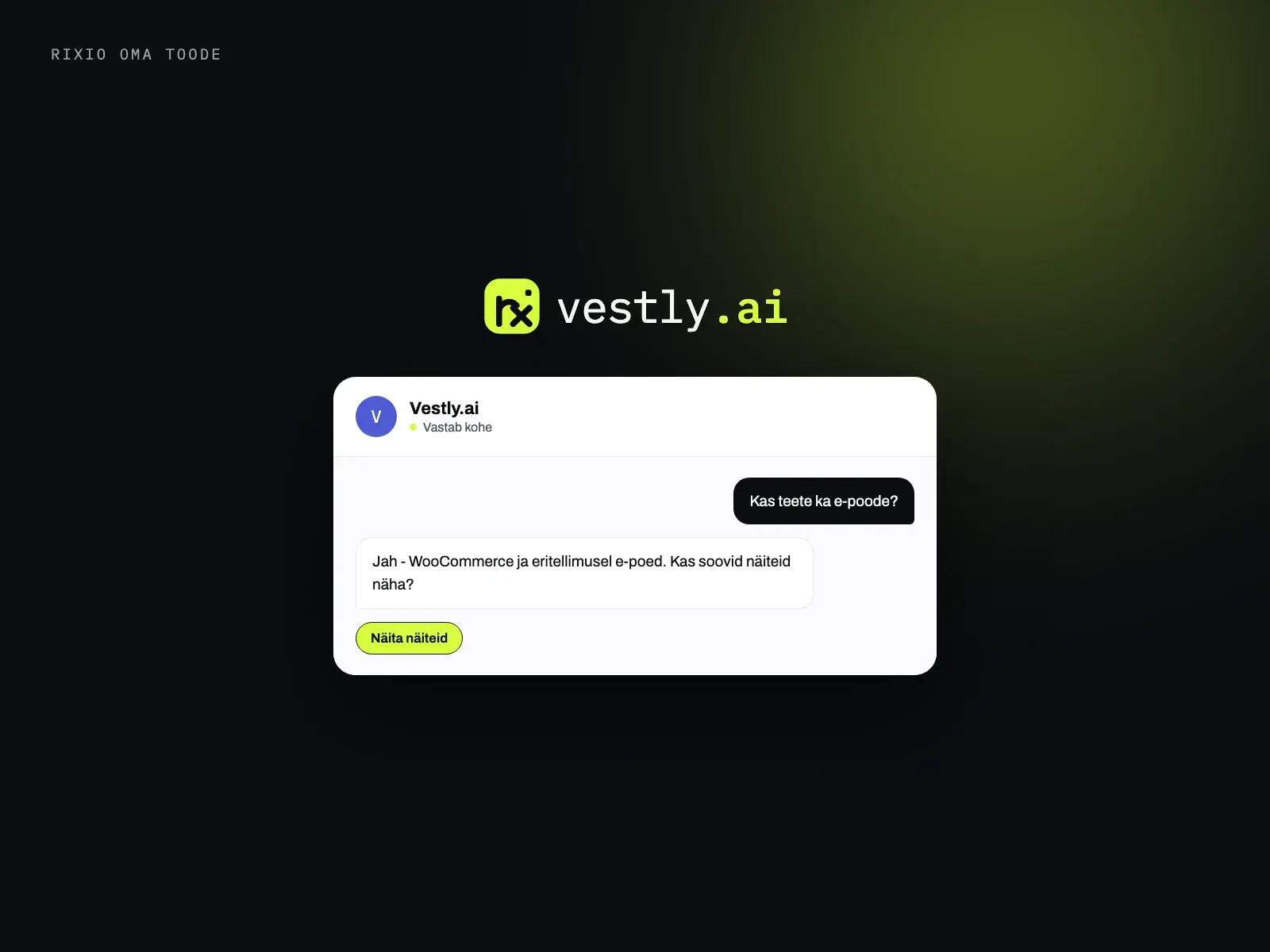 The Vestly.ai chat window in Rixio Digital's brand colours